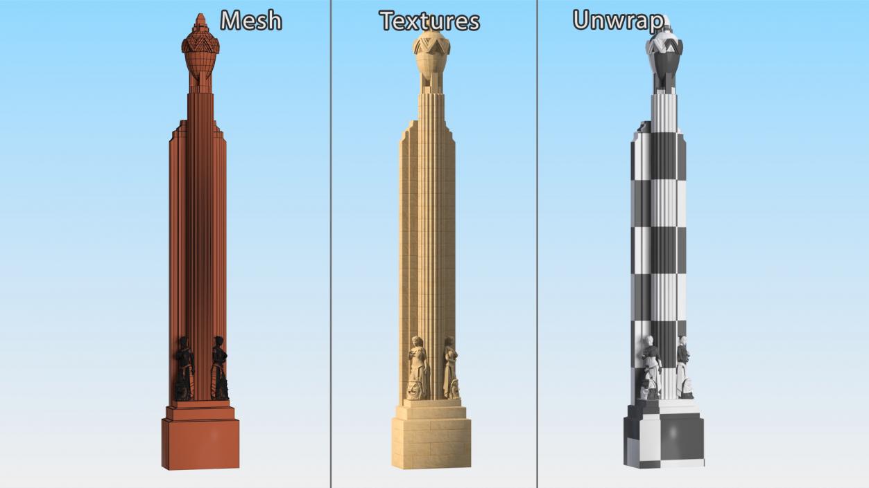 3D Hearst Building Lobby Statues with Column