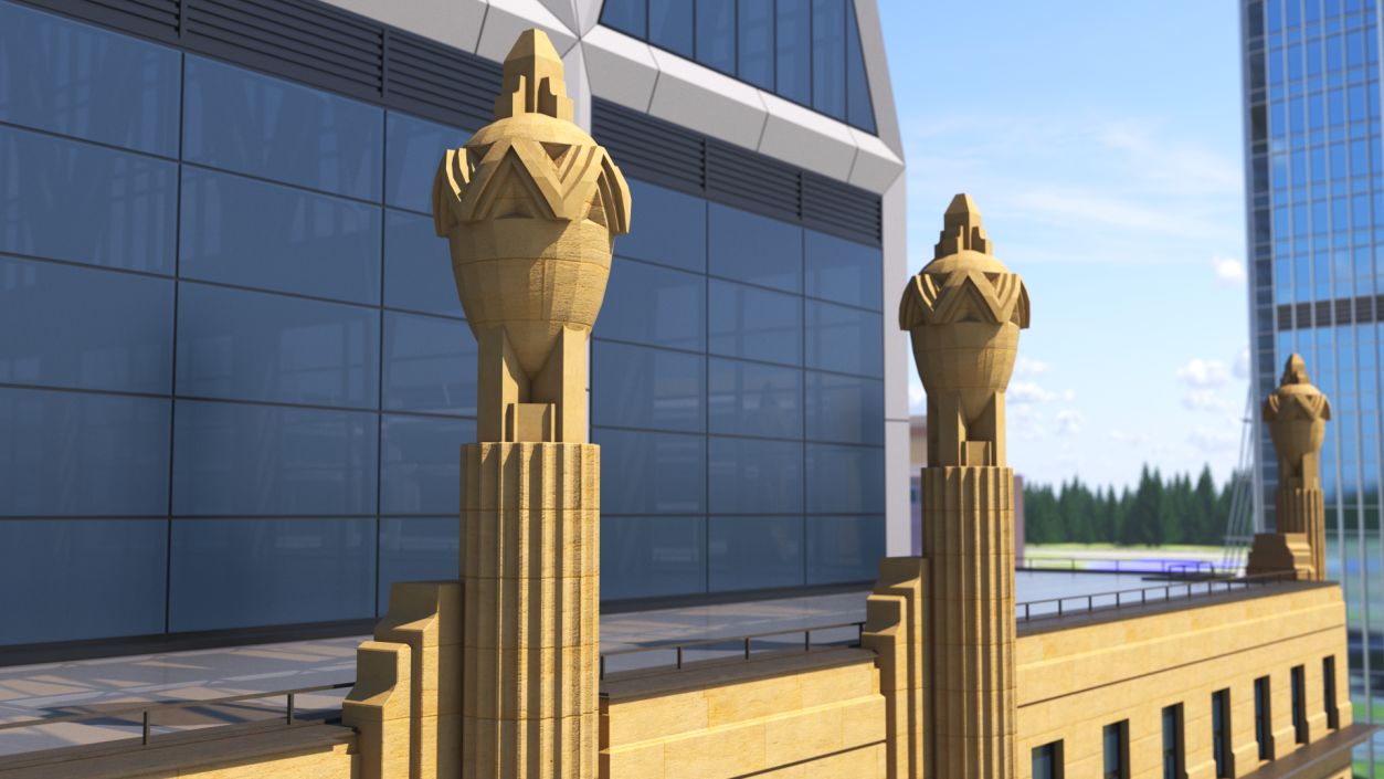 3D Hearst Building Lobby Statues with Column