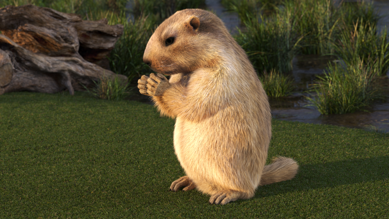 Alpine Marmot Eating Pose Fur 3D model