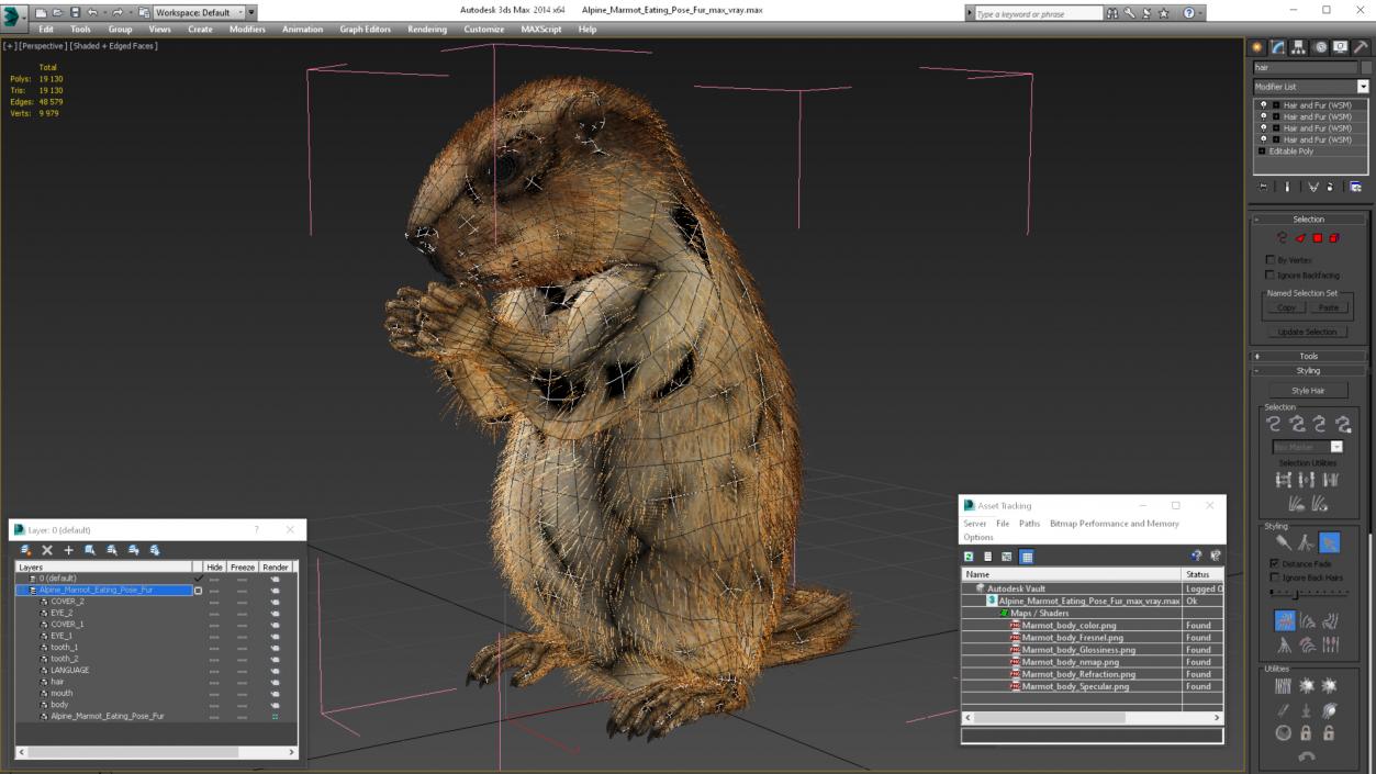 Alpine Marmot Eating Pose Fur 3D model