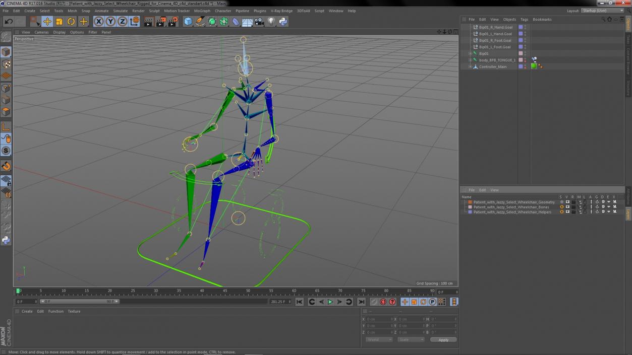 Patient with Jazzy Select Wheelchair Rigged for Cinema 4D 3D