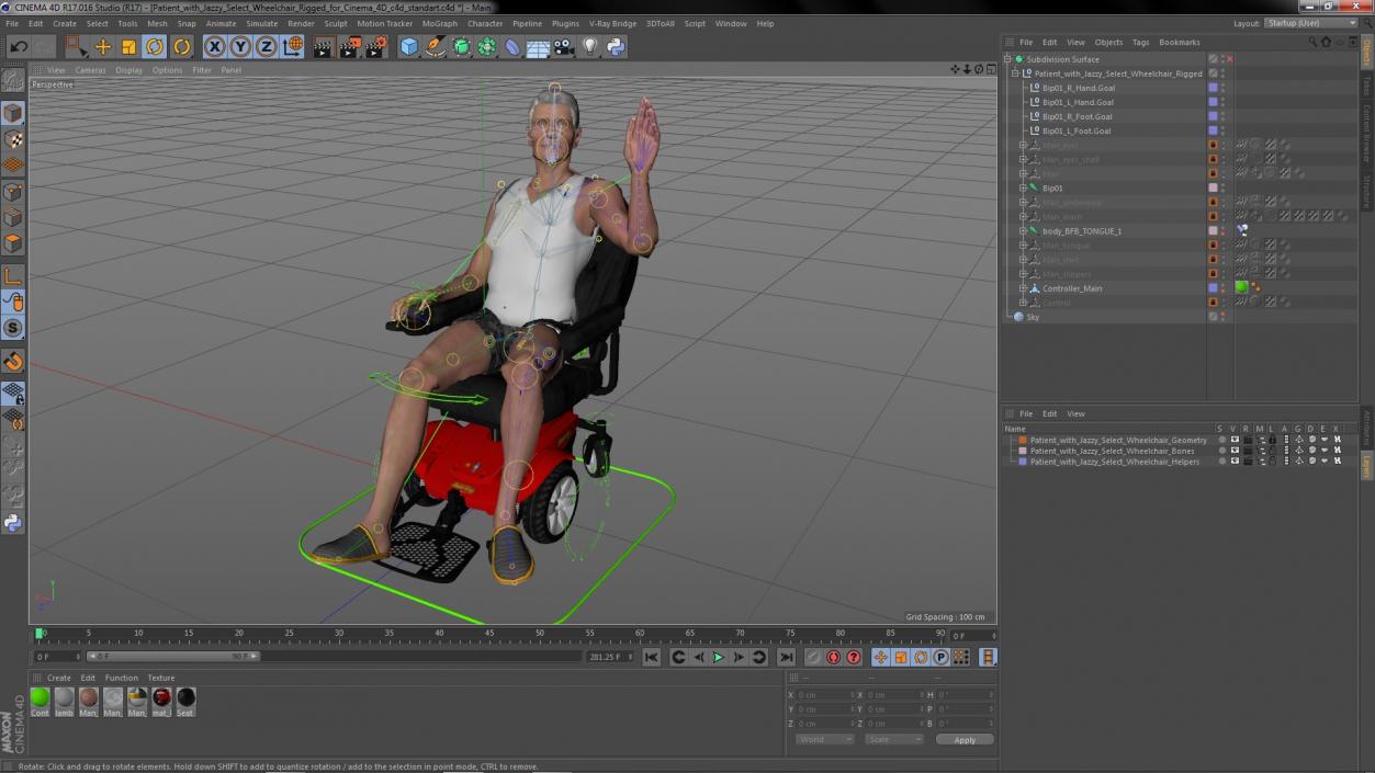 Patient with Jazzy Select Wheelchair Rigged for Cinema 4D 3D