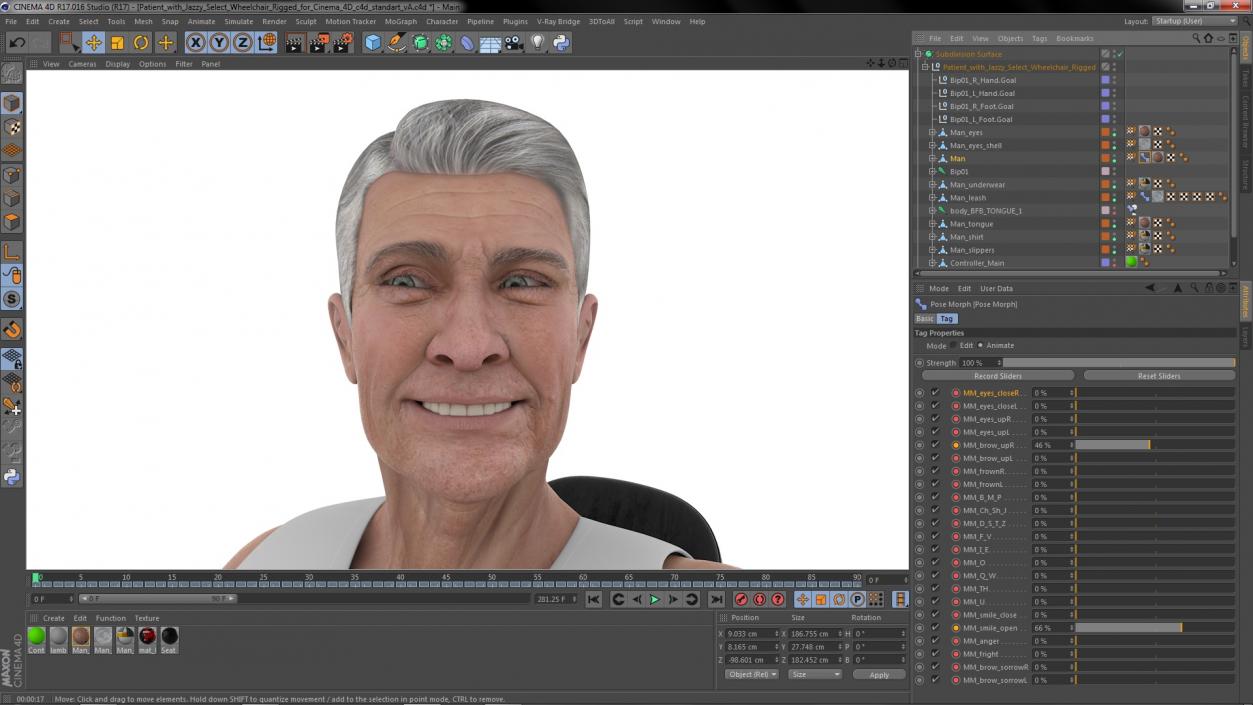 Patient with Jazzy Select Wheelchair Rigged for Cinema 4D 3D