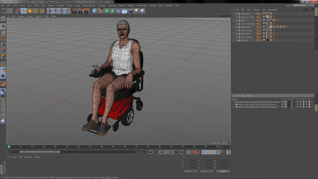 Patient with Jazzy Select Wheelchair Rigged for Cinema 4D 3D