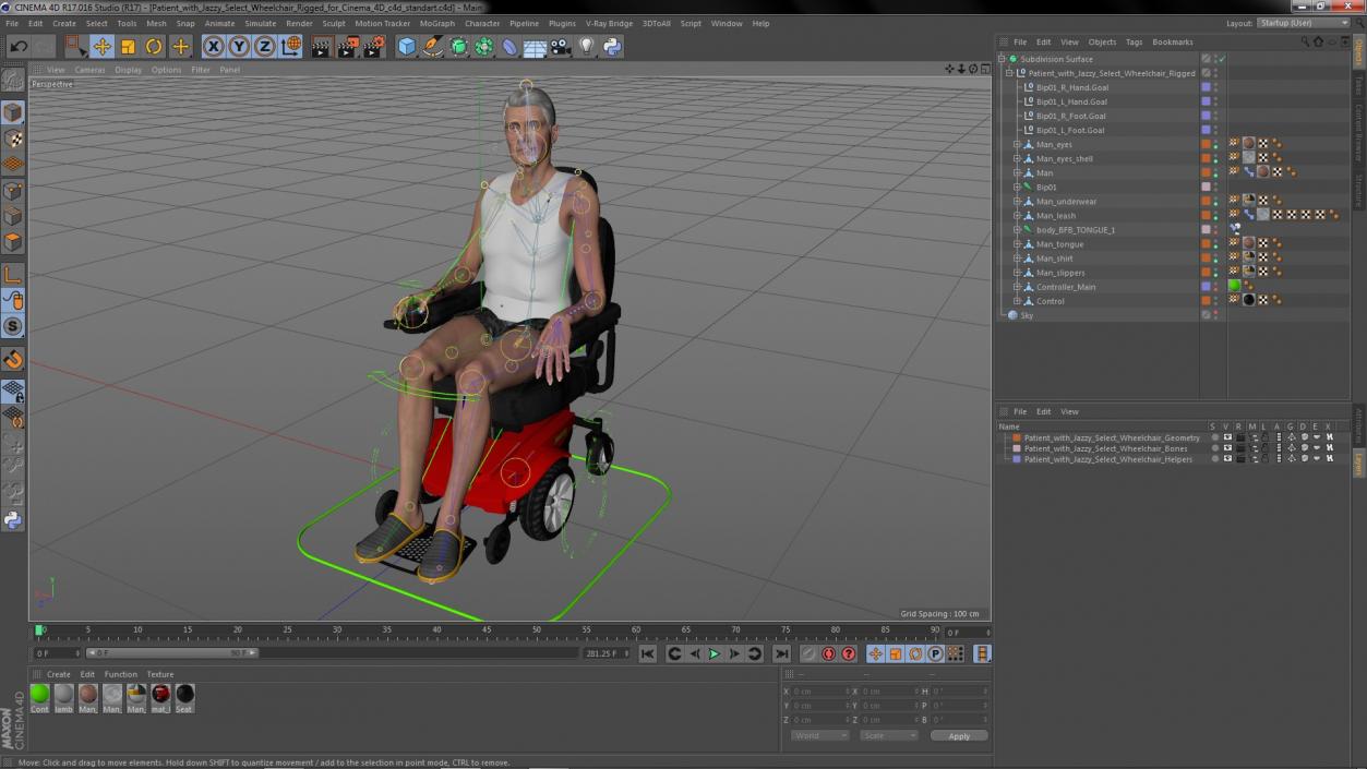 Patient with Jazzy Select Wheelchair Rigged for Cinema 4D 3D