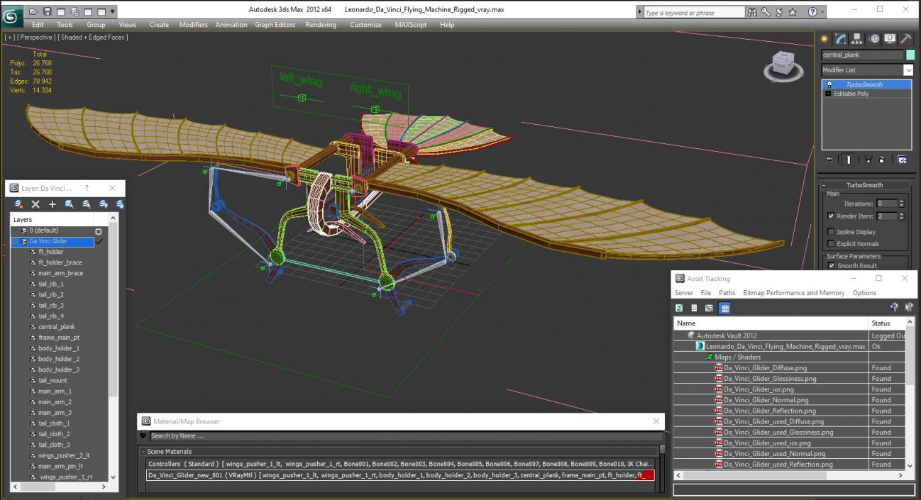 Leonardo Da Vinci Flying Machine Rigged 3D model