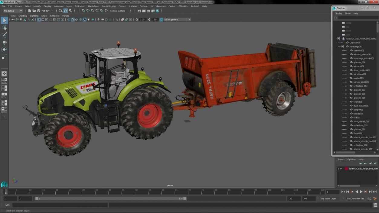 Tractor Claas Axion 800 with Sodimac Rafal 3300 Spreader(1) 3D model