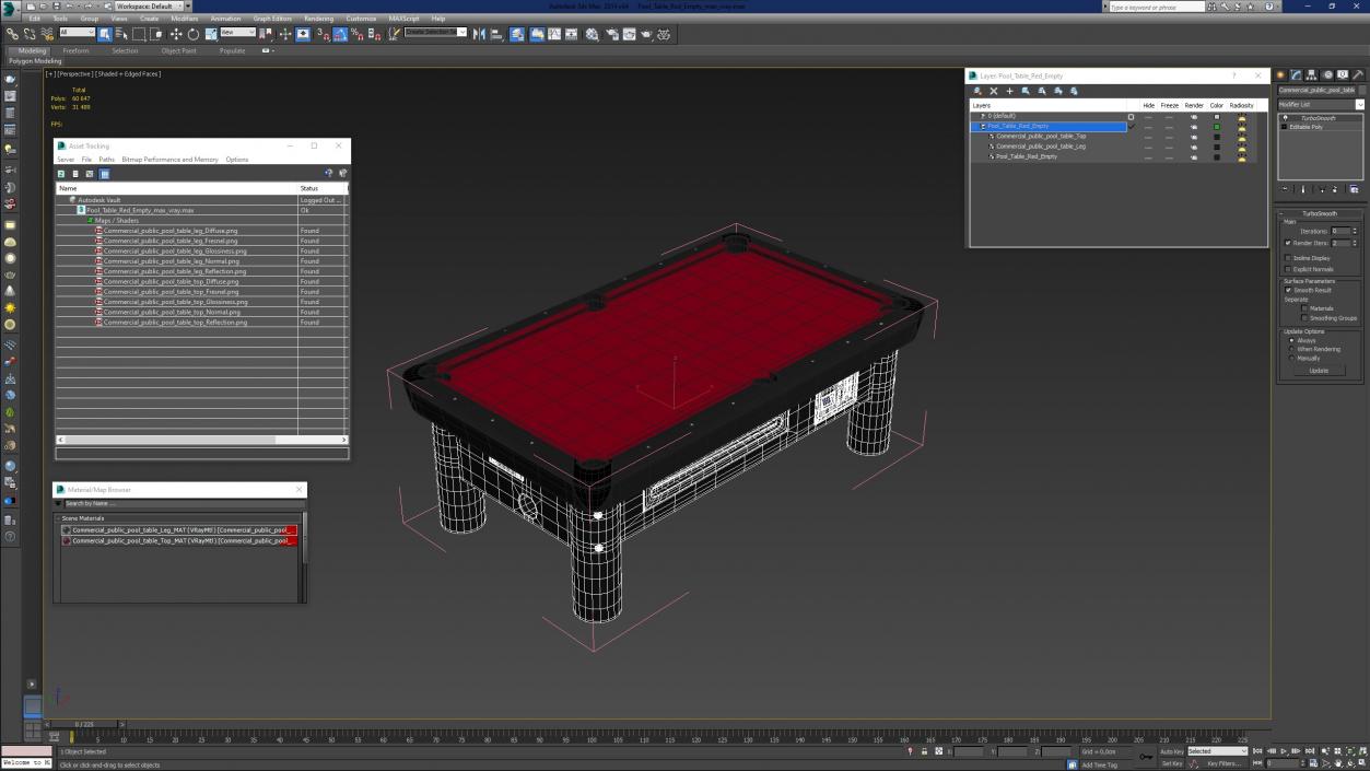 3D model Pool Table Red Empty