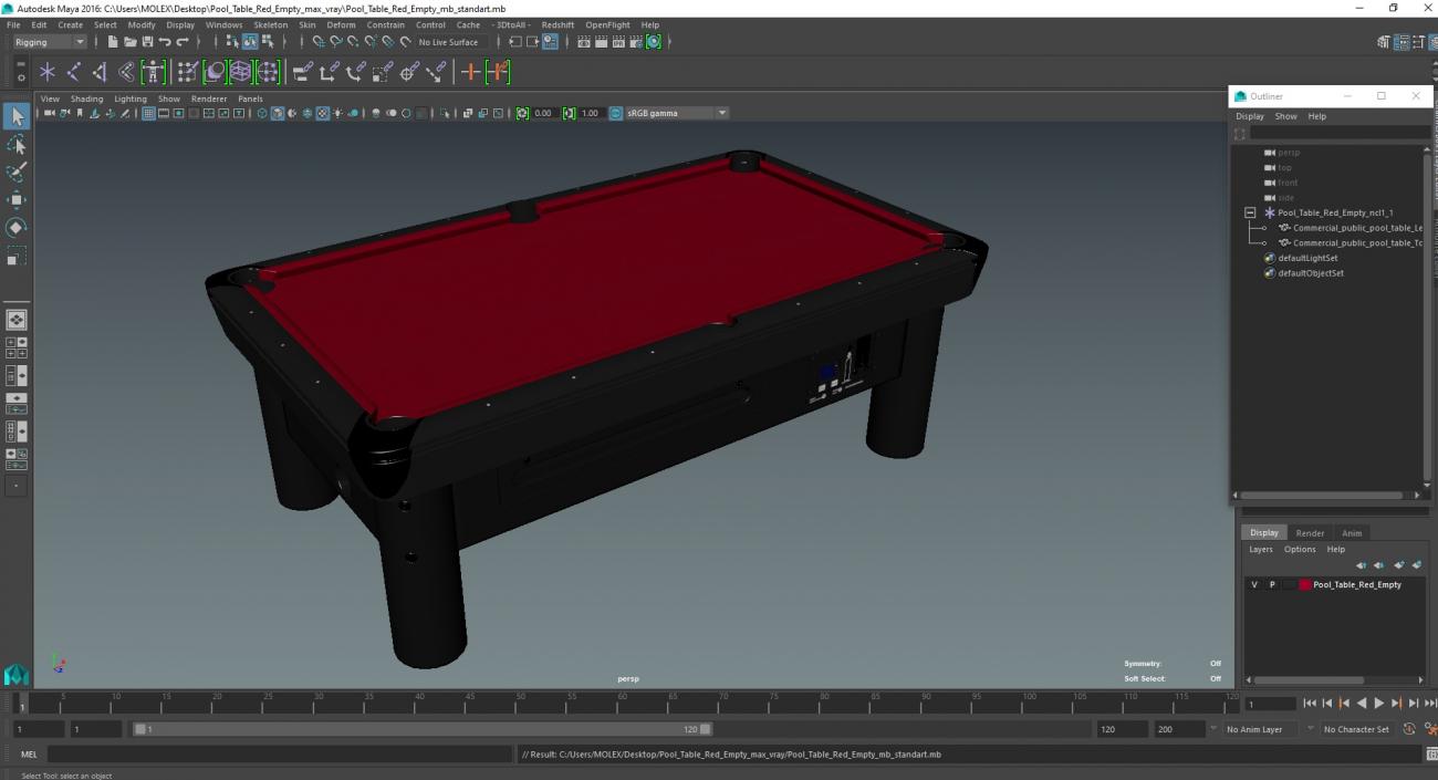 3D model Pool Table Red Empty