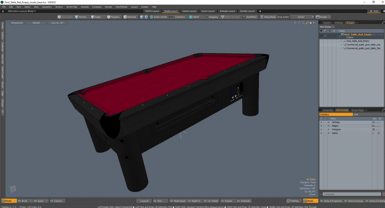 3D model Pool Table Red Empty