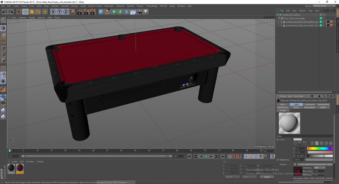 3D model Pool Table Red Empty