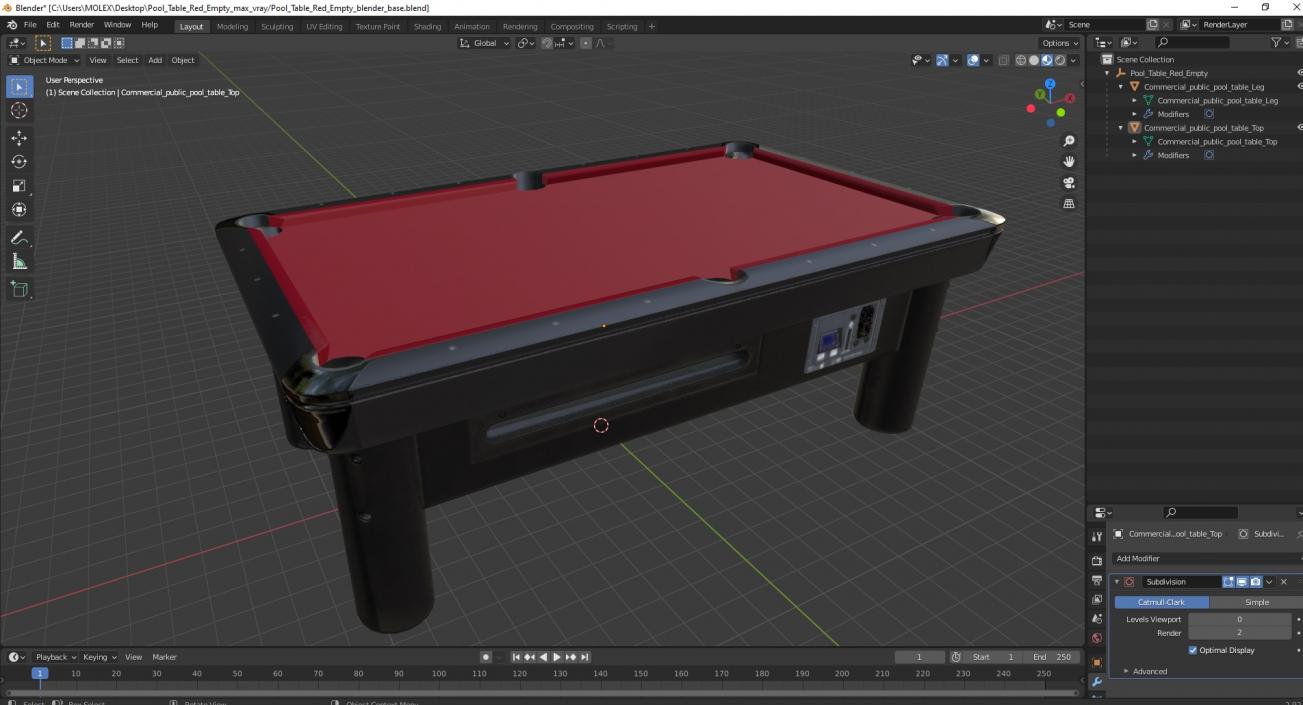 3D model Pool Table Red Empty