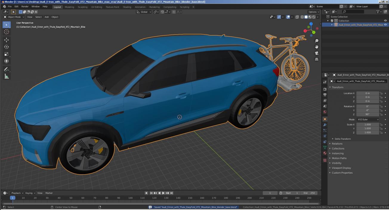 Audi E-tron with Thule EasyFold XT2 Mountain Bike 3D model