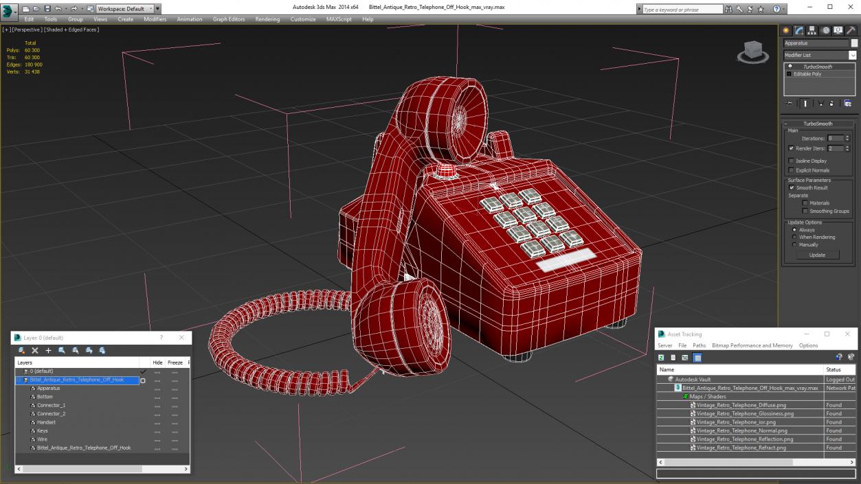 Bittel Antique Retro Telephone Off Hook 3D model