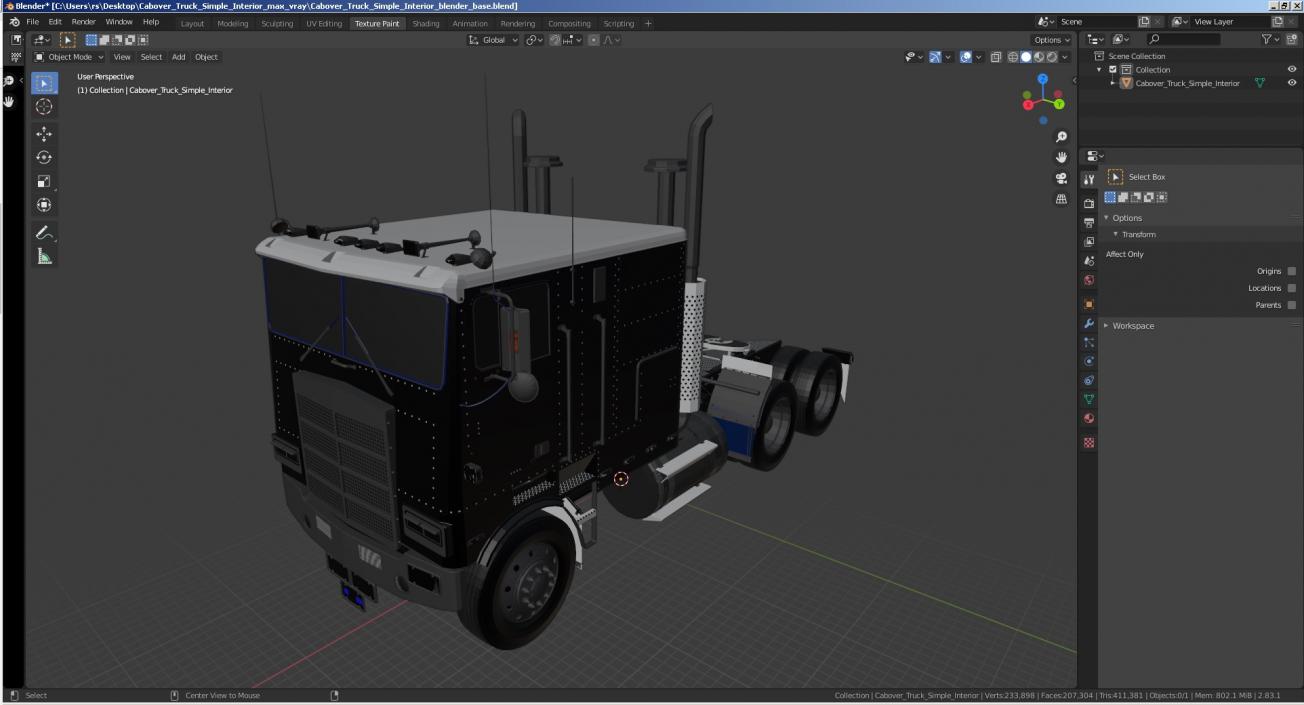 Cabover Truck Simple Interior 3D model