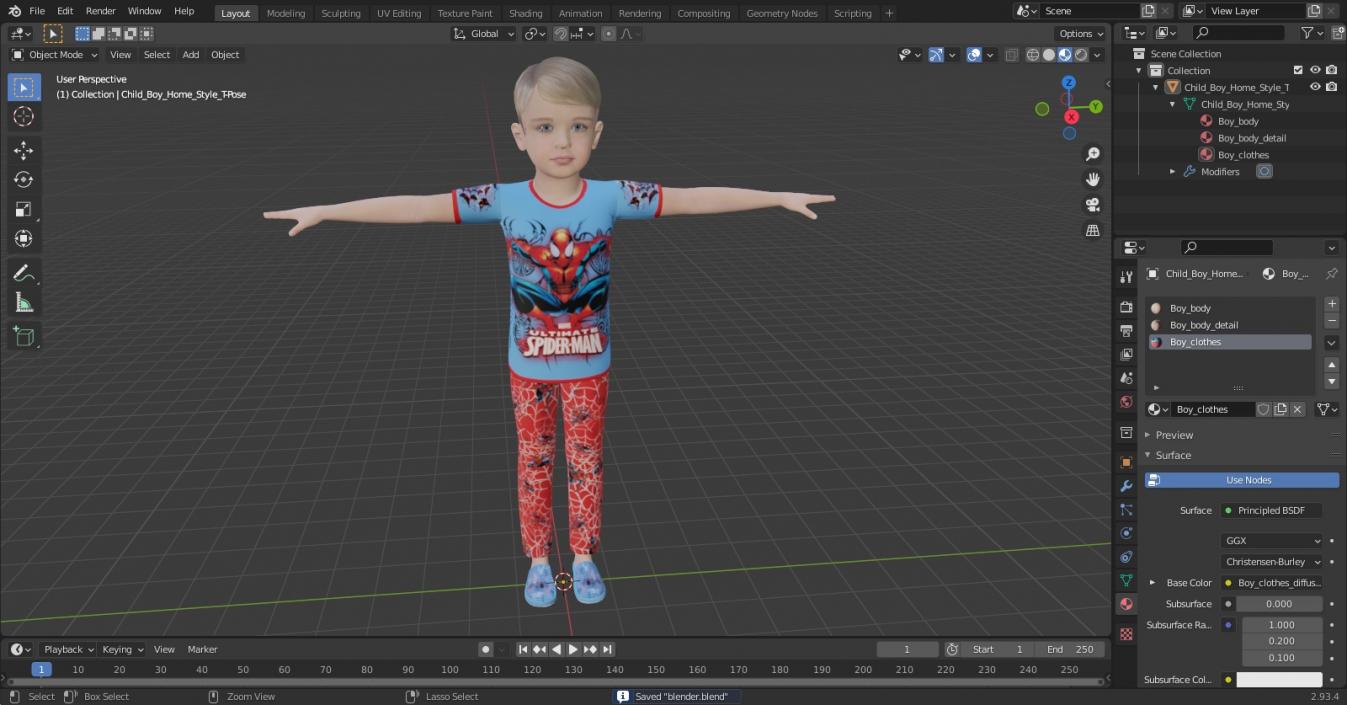 Child Boy Home Style T-Pose 3D