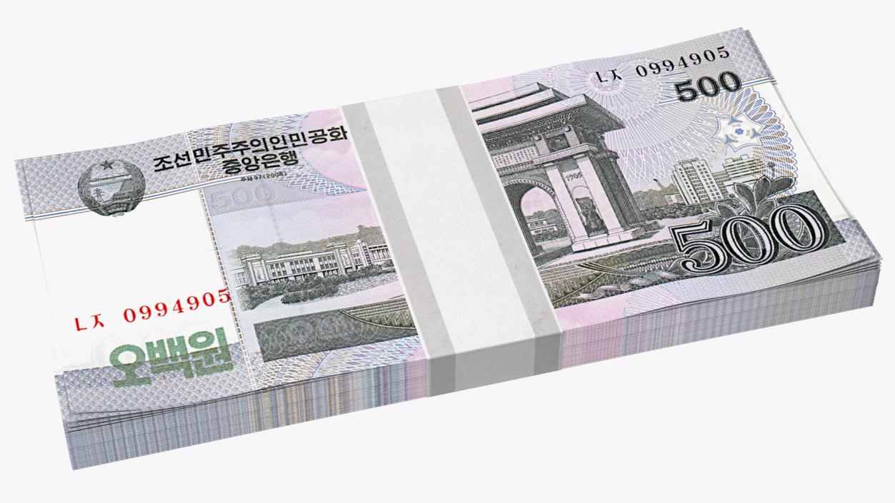 North Korea Banknotes Bundles Collection 5 3D