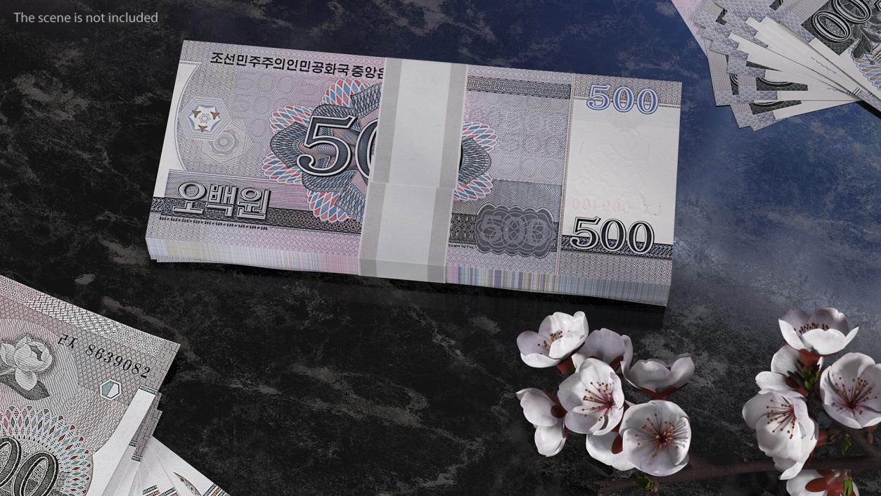 North Korea Banknotes Bundles Collection 5 3D