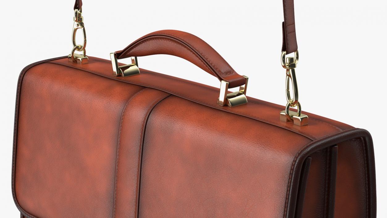 3D Classic Leather Briefcase Brown