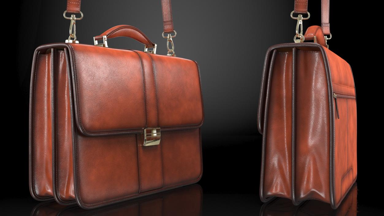 3D Classic Leather Briefcase Brown