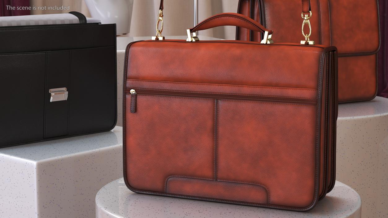 3D Classic Leather Briefcase Brown