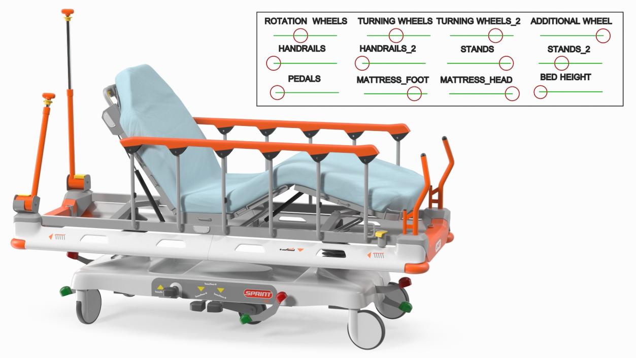 Linet Sprint 100 Transport Bed Rigged 3D