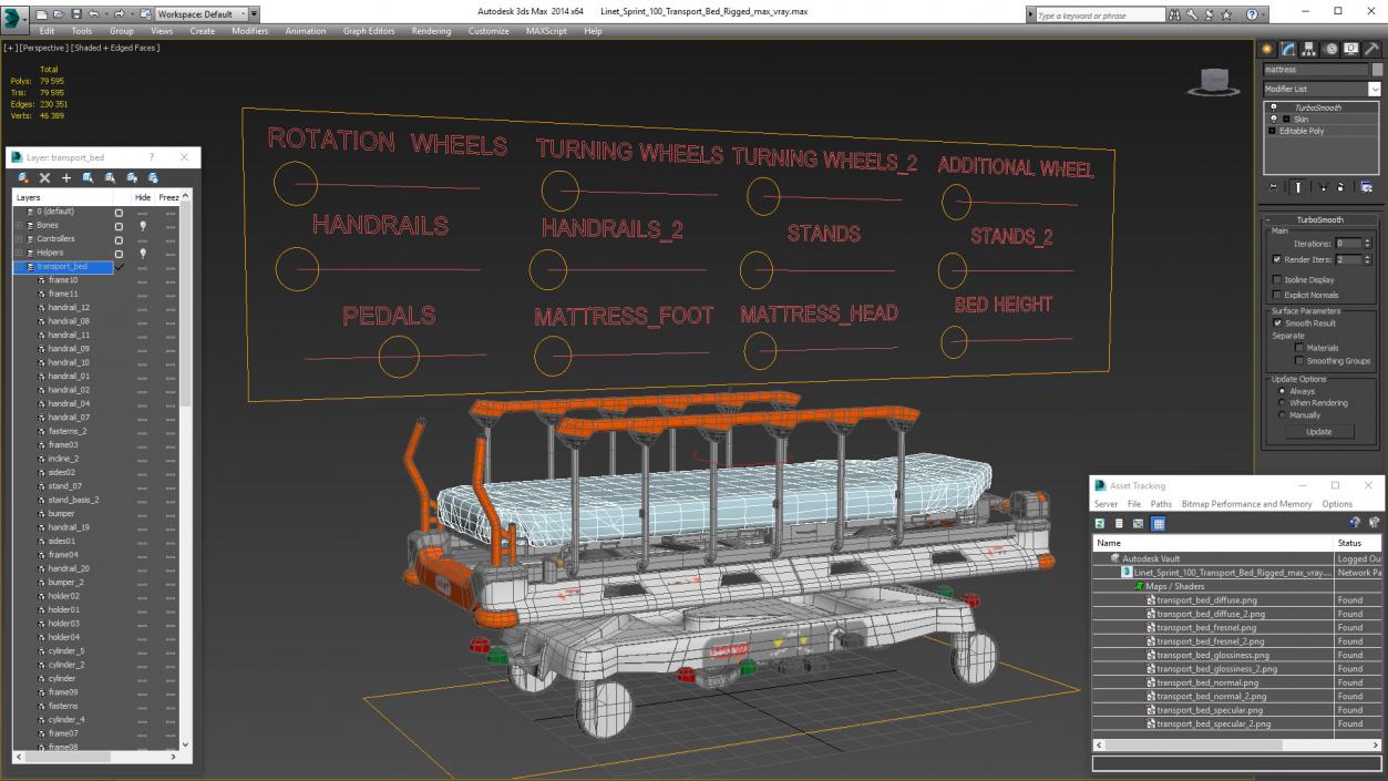 Linet Sprint 100 Transport Bed Rigged 3D