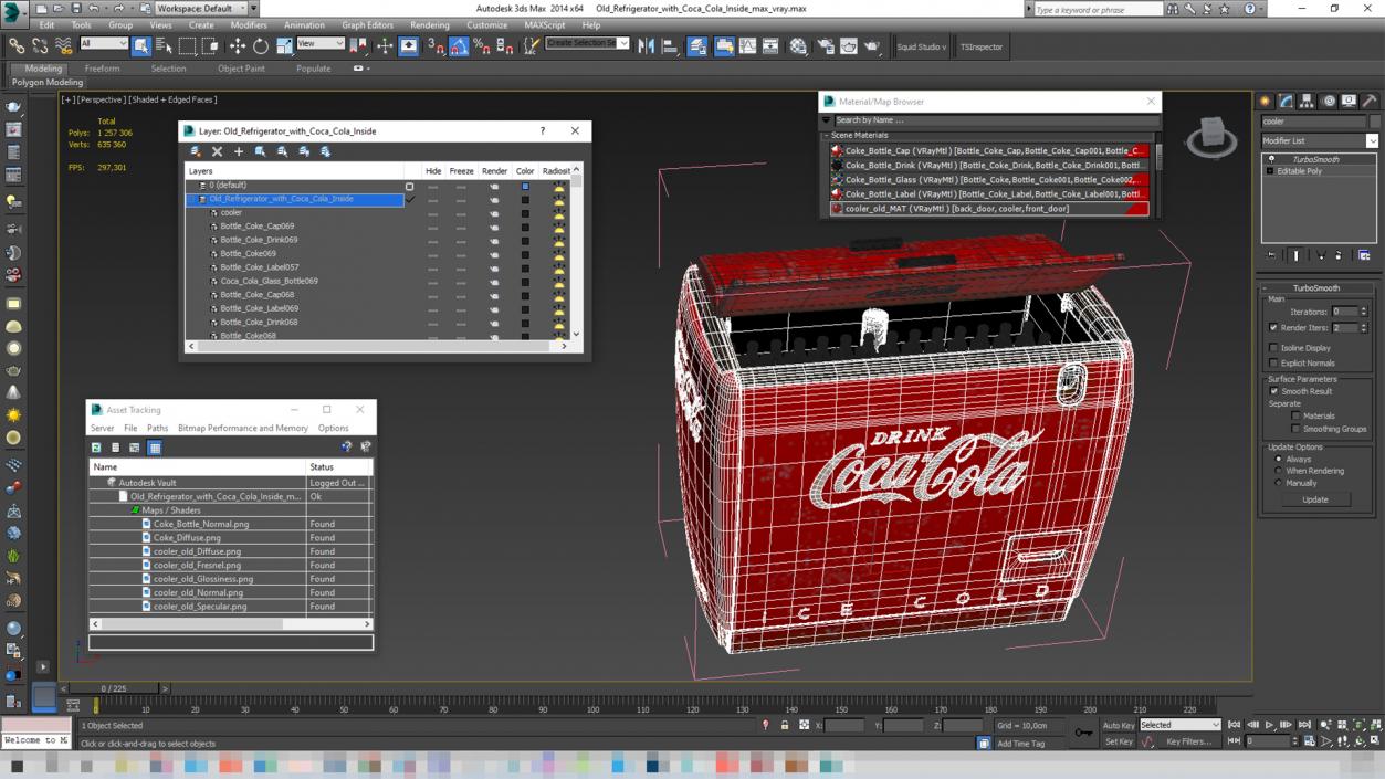 3D Old Refrigerator with Coca Cola Inside model