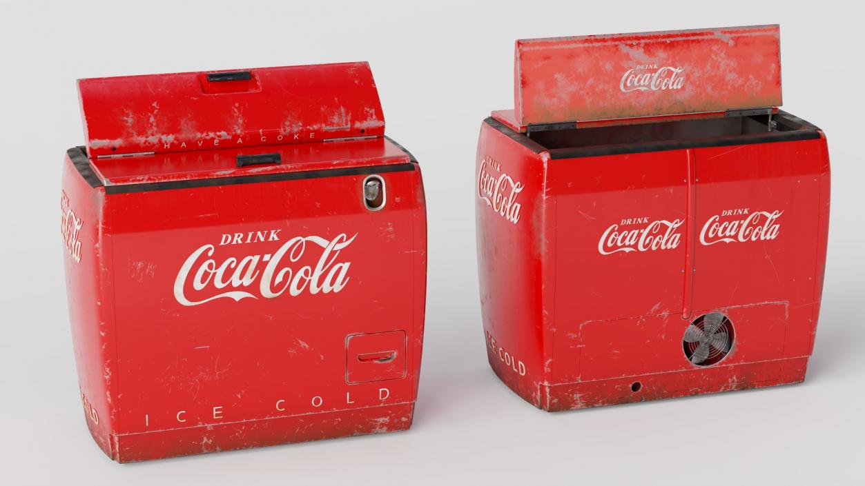 3D Old Refrigerator with Coca Cola Inside model