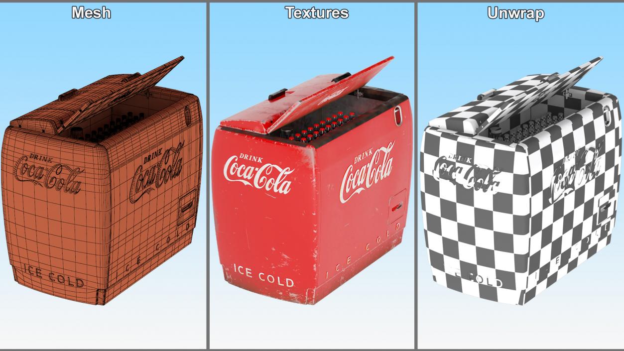 3D Old Refrigerator with Coca Cola Inside model