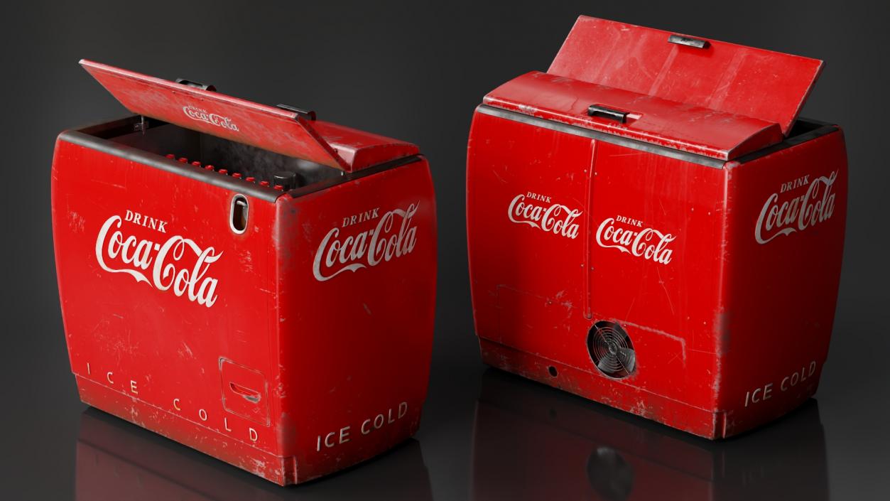 3D Old Refrigerator with Coca Cola Inside model