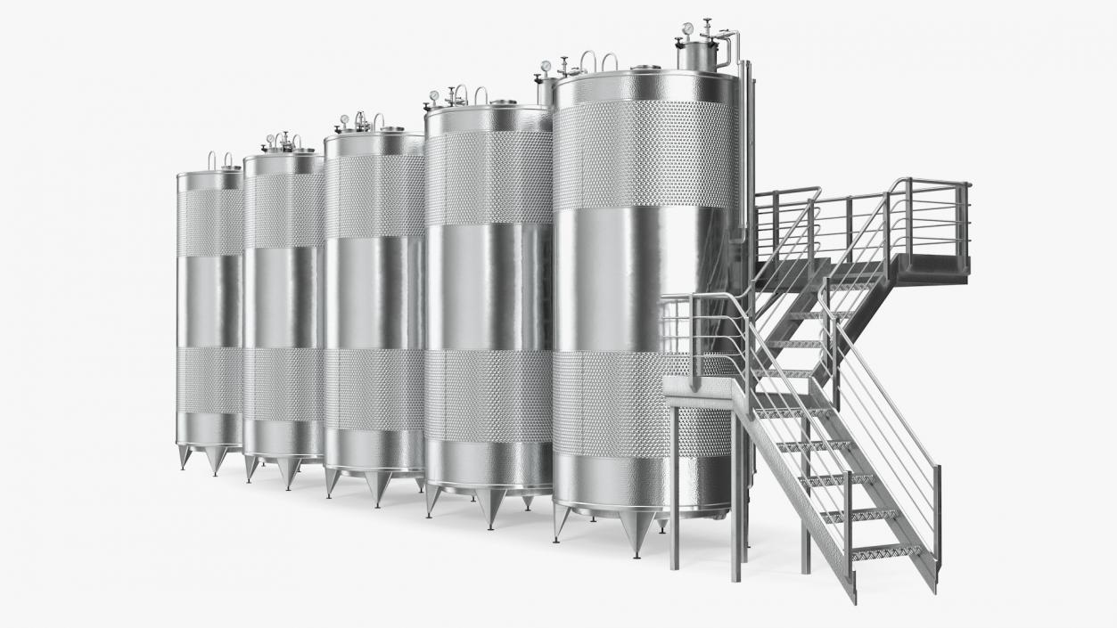 Stainless Steel Wine Tanks Set with Stairs 3D