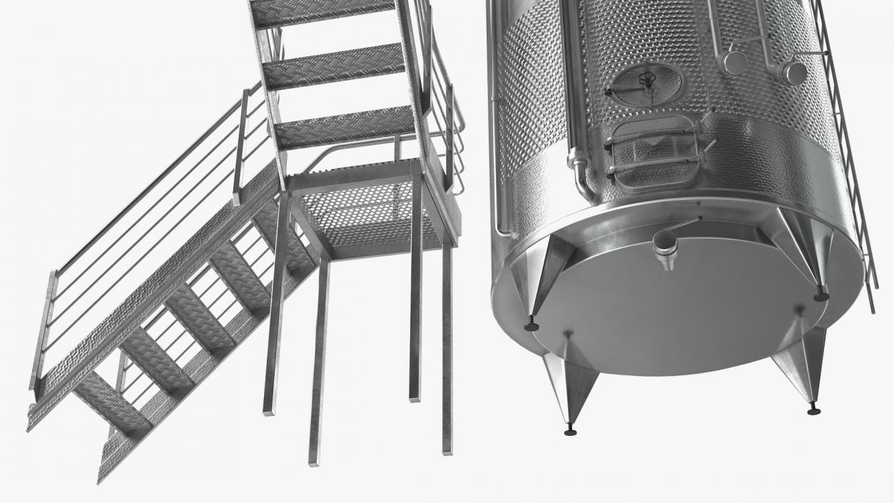 Stainless Steel Wine Tanks Set with Stairs 3D