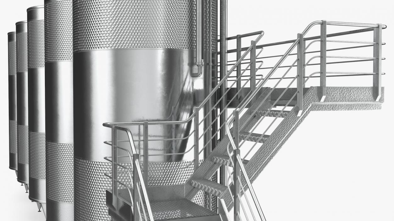 Stainless Steel Wine Tanks Set with Stairs 3D