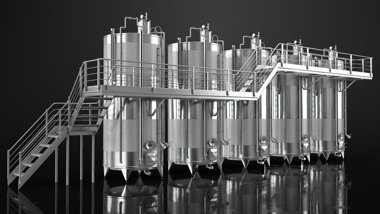 Stainless Steel Wine Tanks Set with Stairs 3D