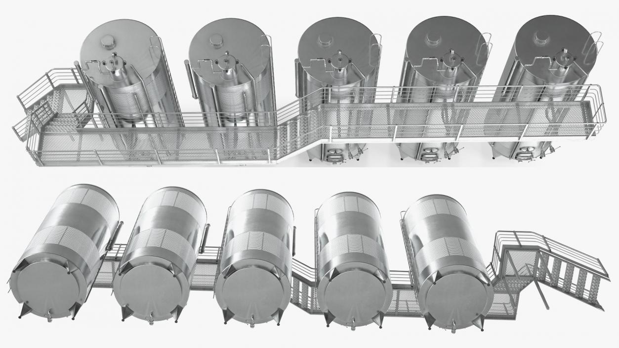 Stainless Steel Wine Tanks Set with Stairs 3D