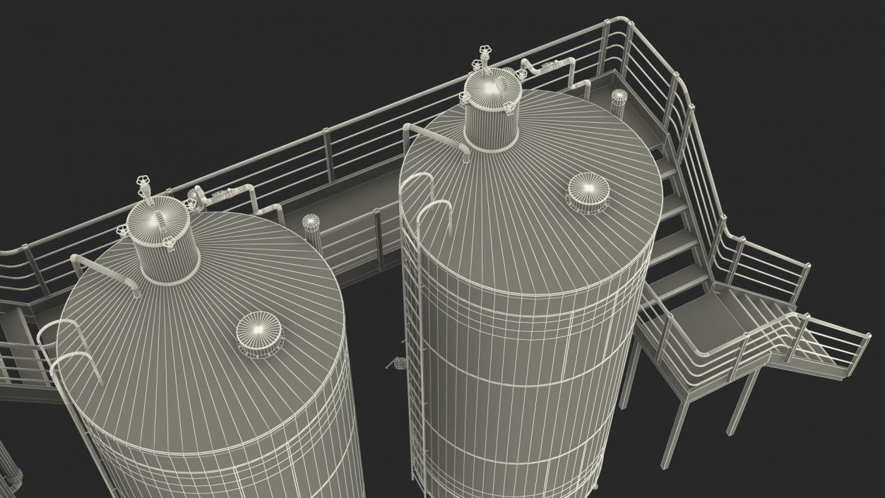 Stainless Steel Wine Tanks Set with Stairs 3D