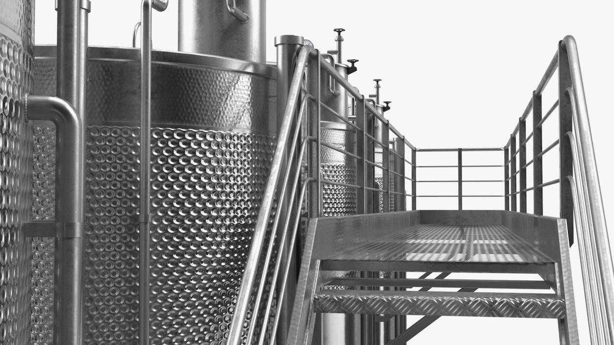 Stainless Steel Wine Tanks Set with Stairs 3D