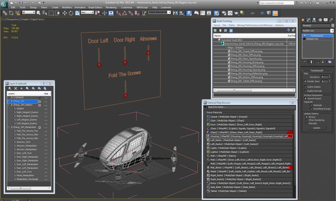 Autonomous Aerial Vehicle Ehang 184 Rigged 3D