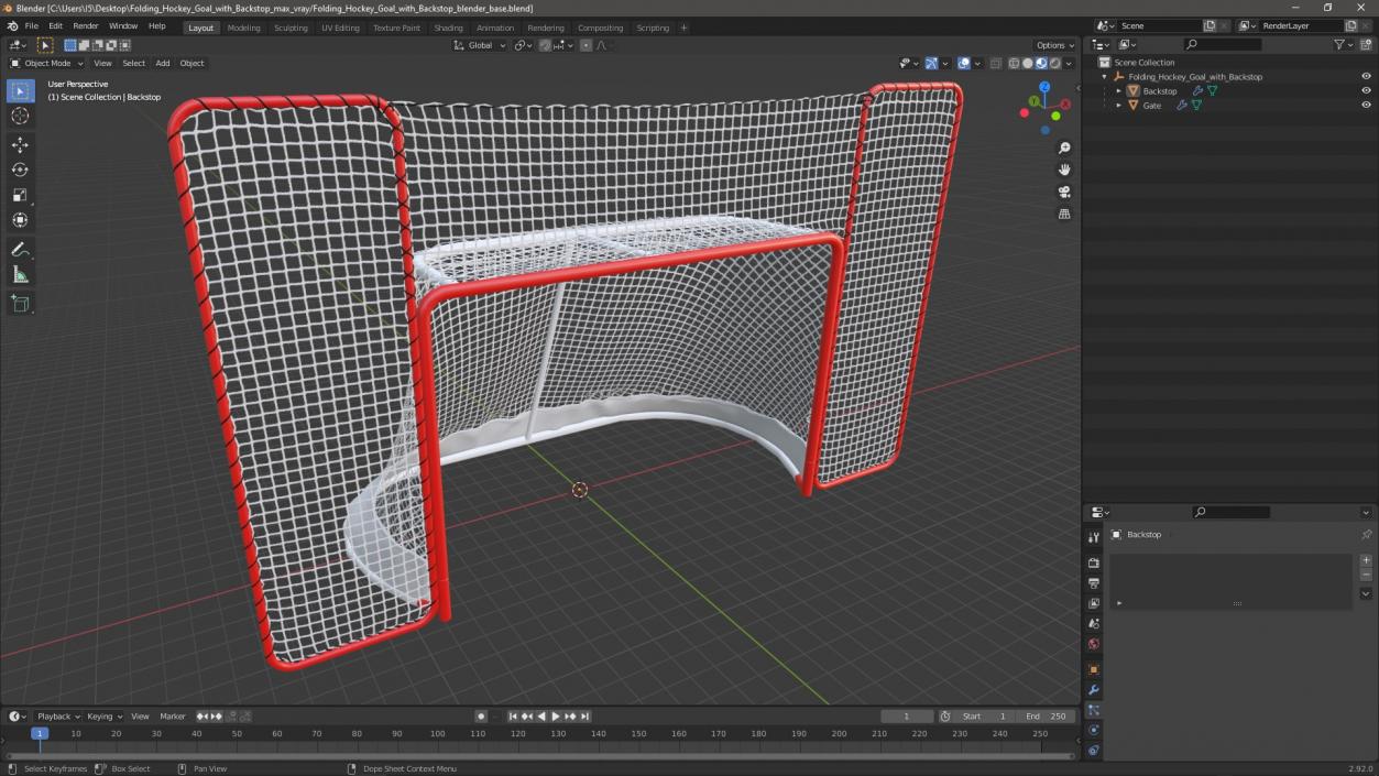 3D model Folding Hockey Goal with Backstop 2