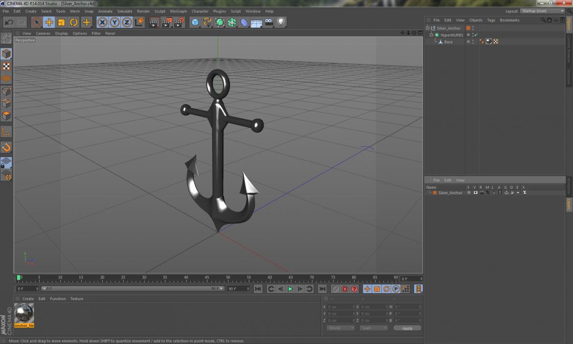 3D Silver Anchor model