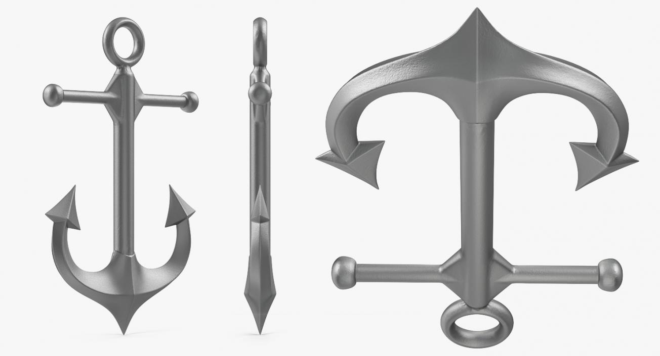 3D Silver Anchor model