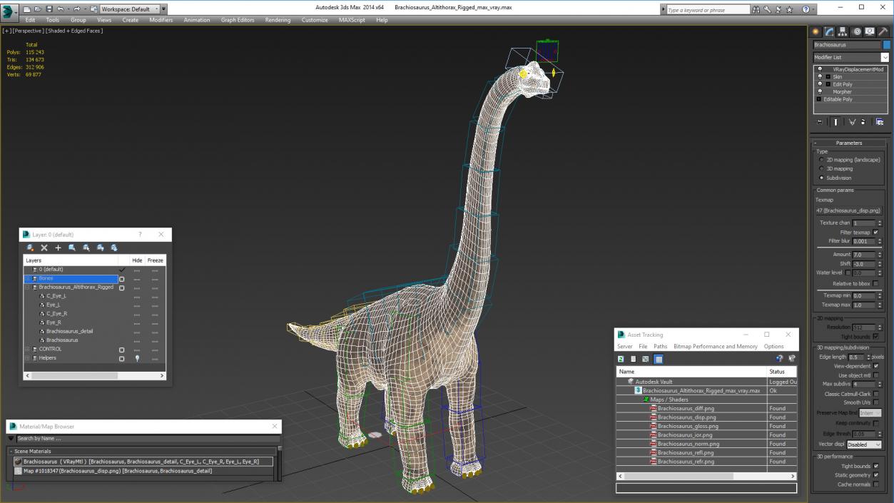 3D Brachiosaurus Altithorax Rigged