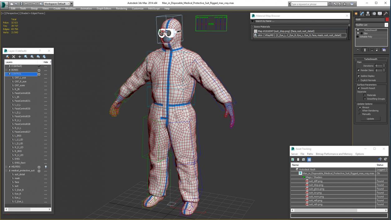 3D Man in Disposable Medical Protective Suit Rigged model