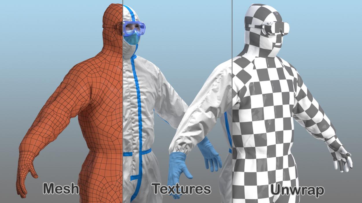 3D Man in Disposable Medical Protective Suit Rigged model