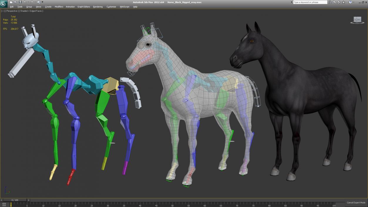 3D Horse Black Rigged model