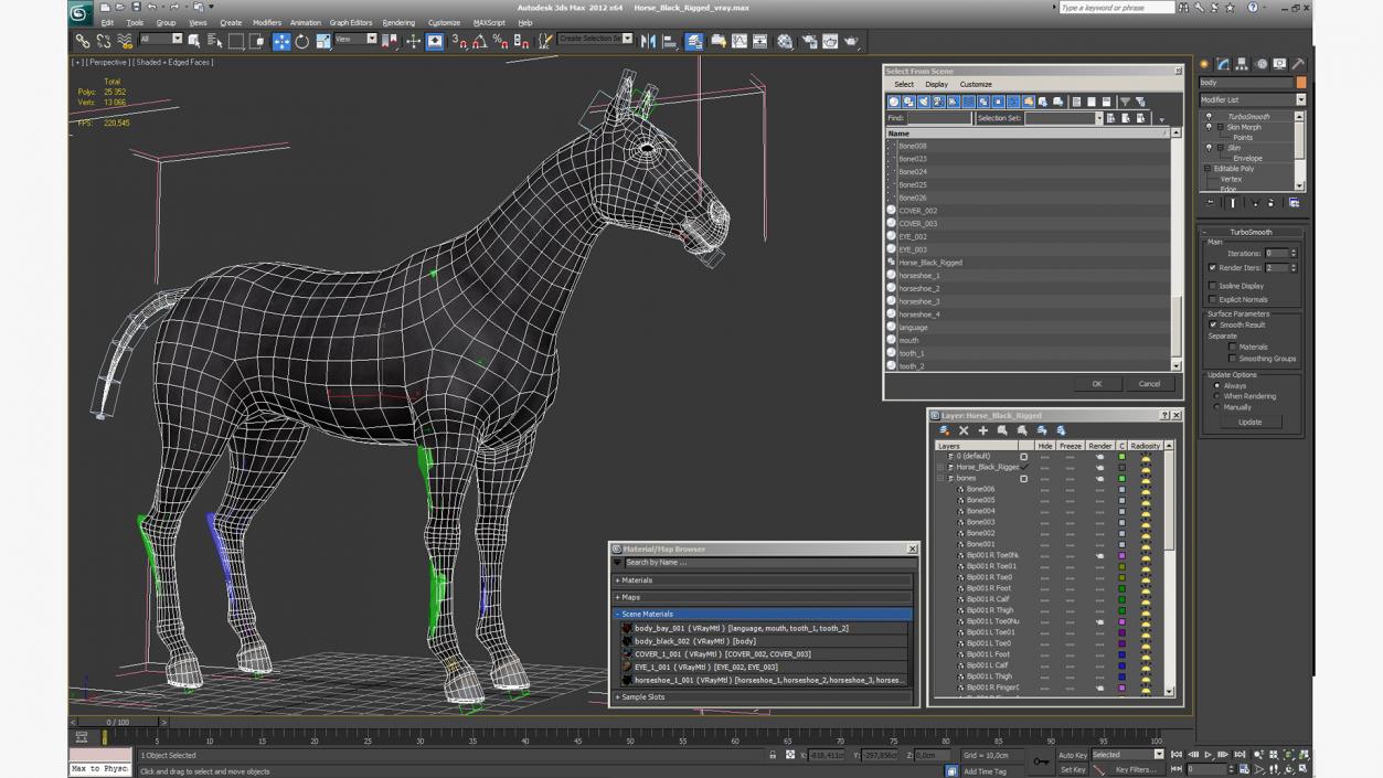 3D Horse Black Rigged model