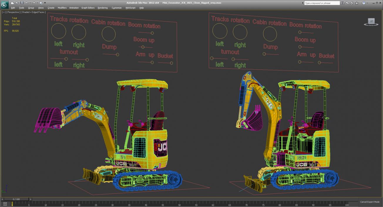 3D Mini Excavator JCB 18Z1 Clean Rigged