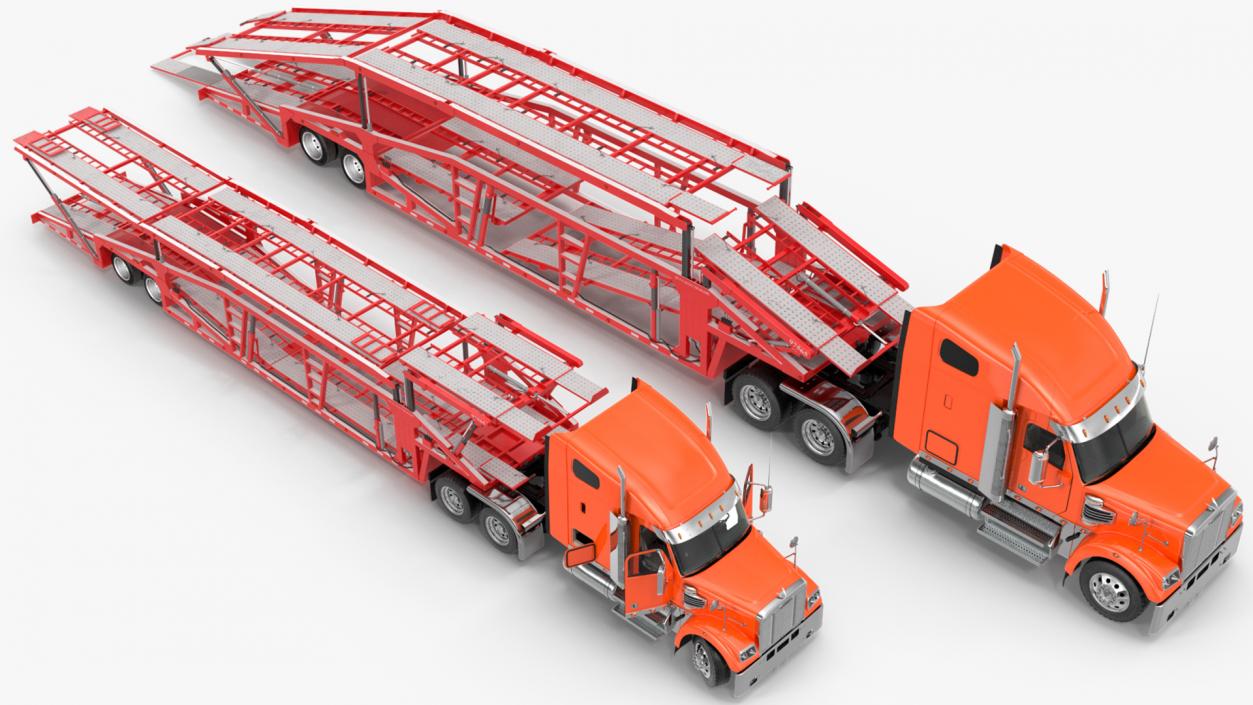 Freightliner Truck With Car Carrier Rigged 3D