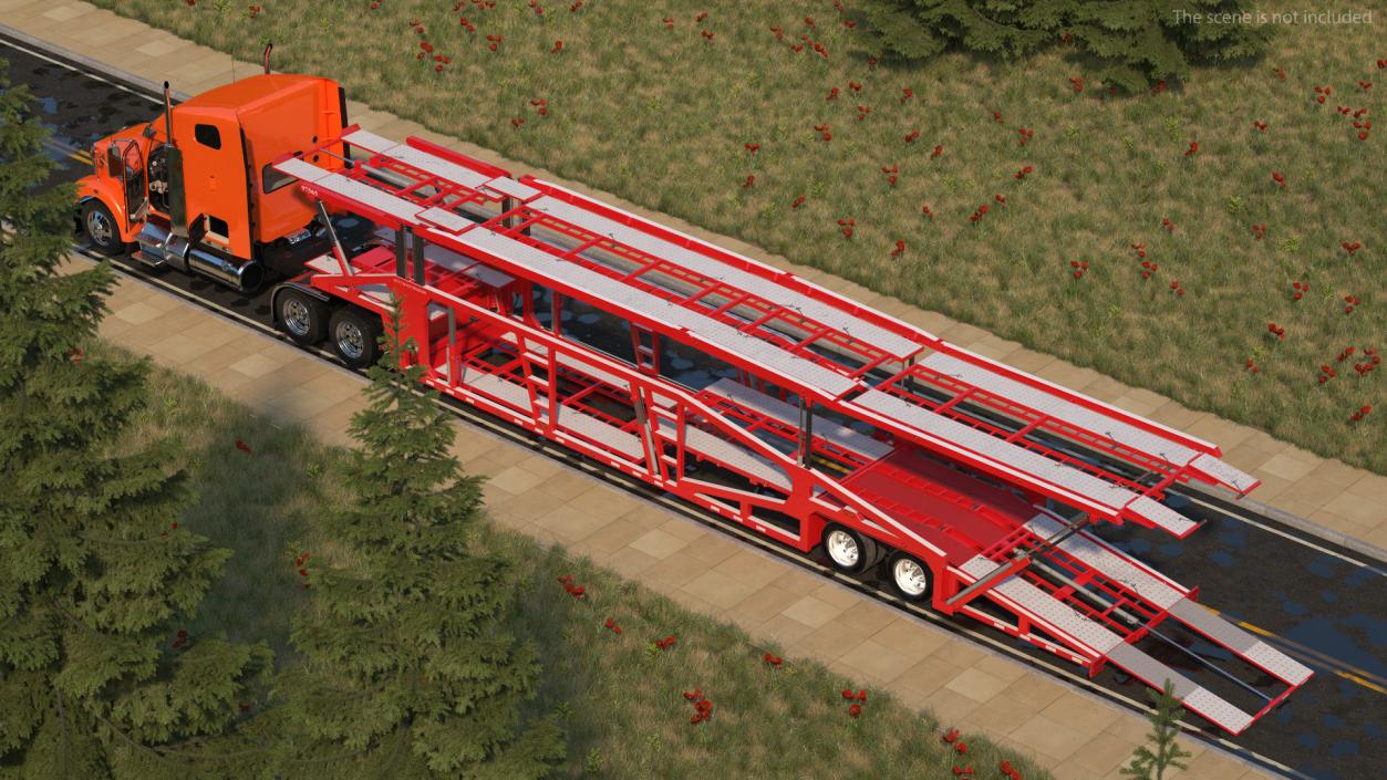 Freightliner Truck With Car Carrier Rigged 3D